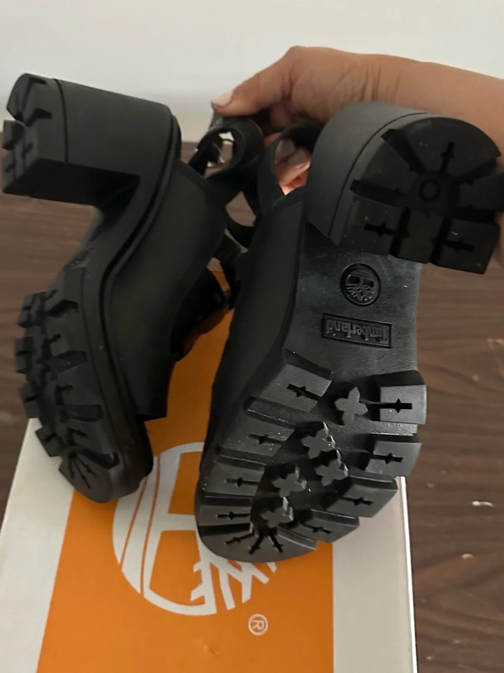 Timberland Black Leather Platform Sandals